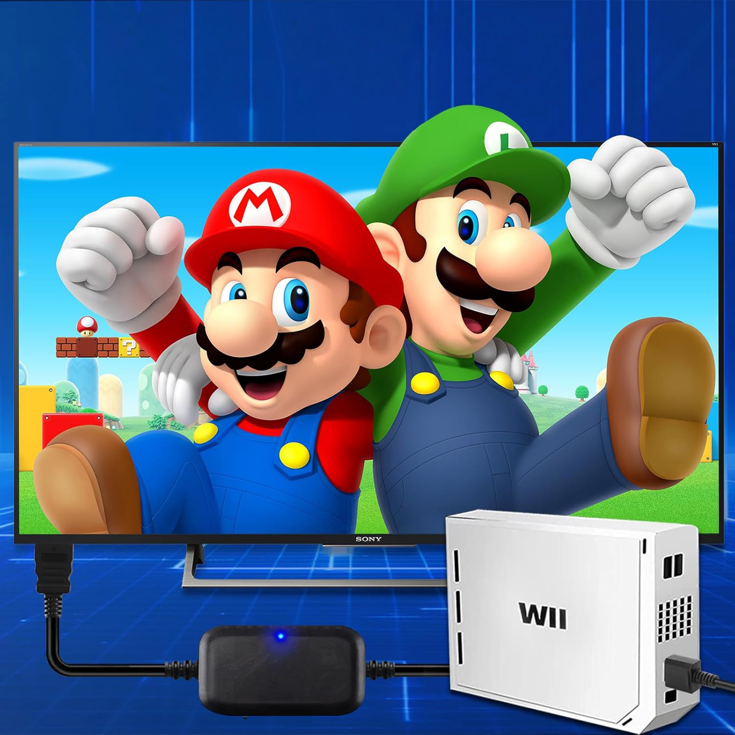 Wii to HDMI adapter connected to a modern TV